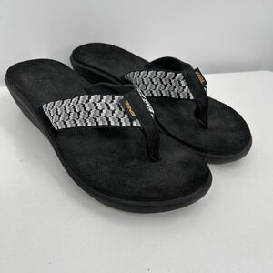 Teva Womens Voya Wedge Sandals Flip Flops Sz 9 Black Gray Comfort Casual Summer